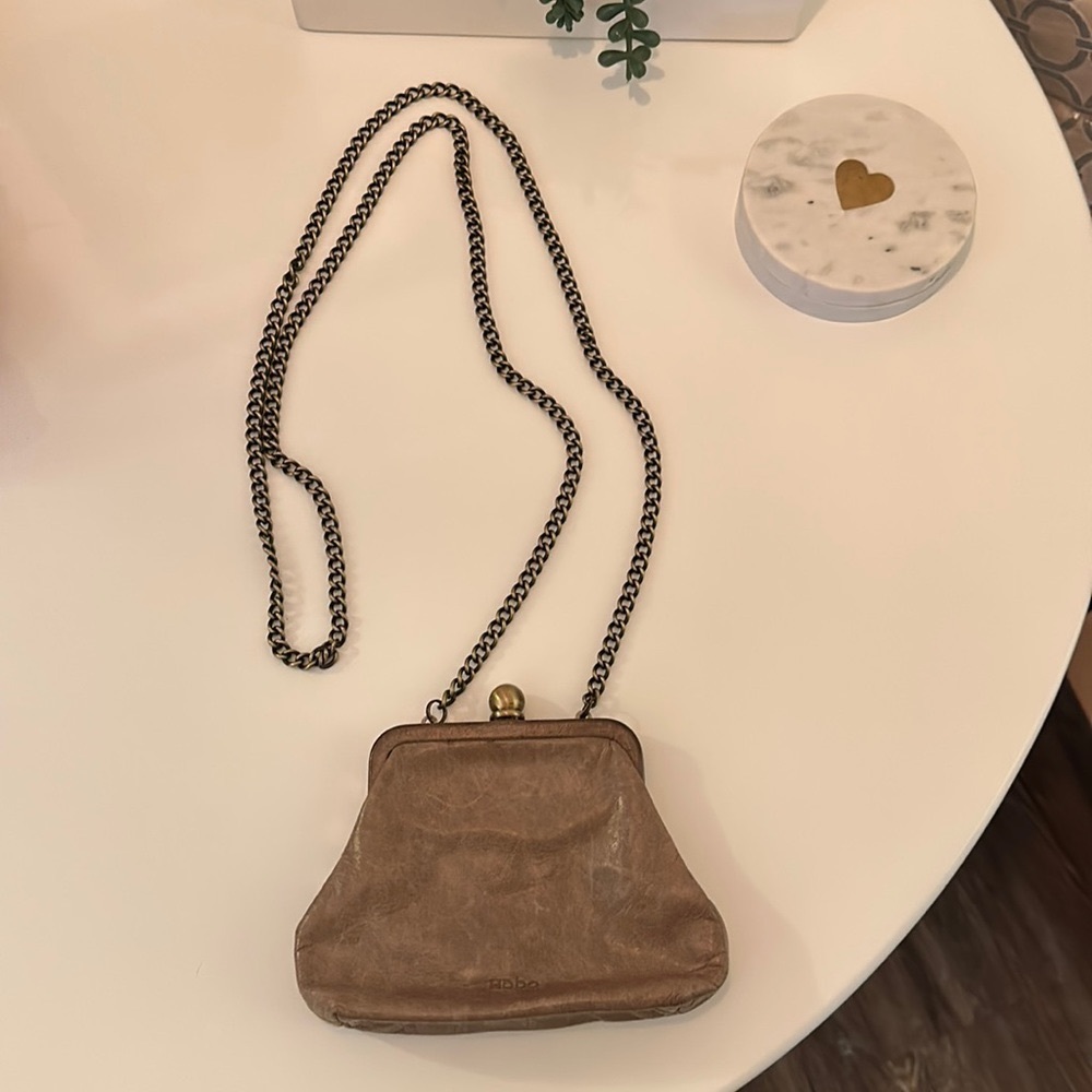 HOBO International taupe leather crossbody chain mini purse